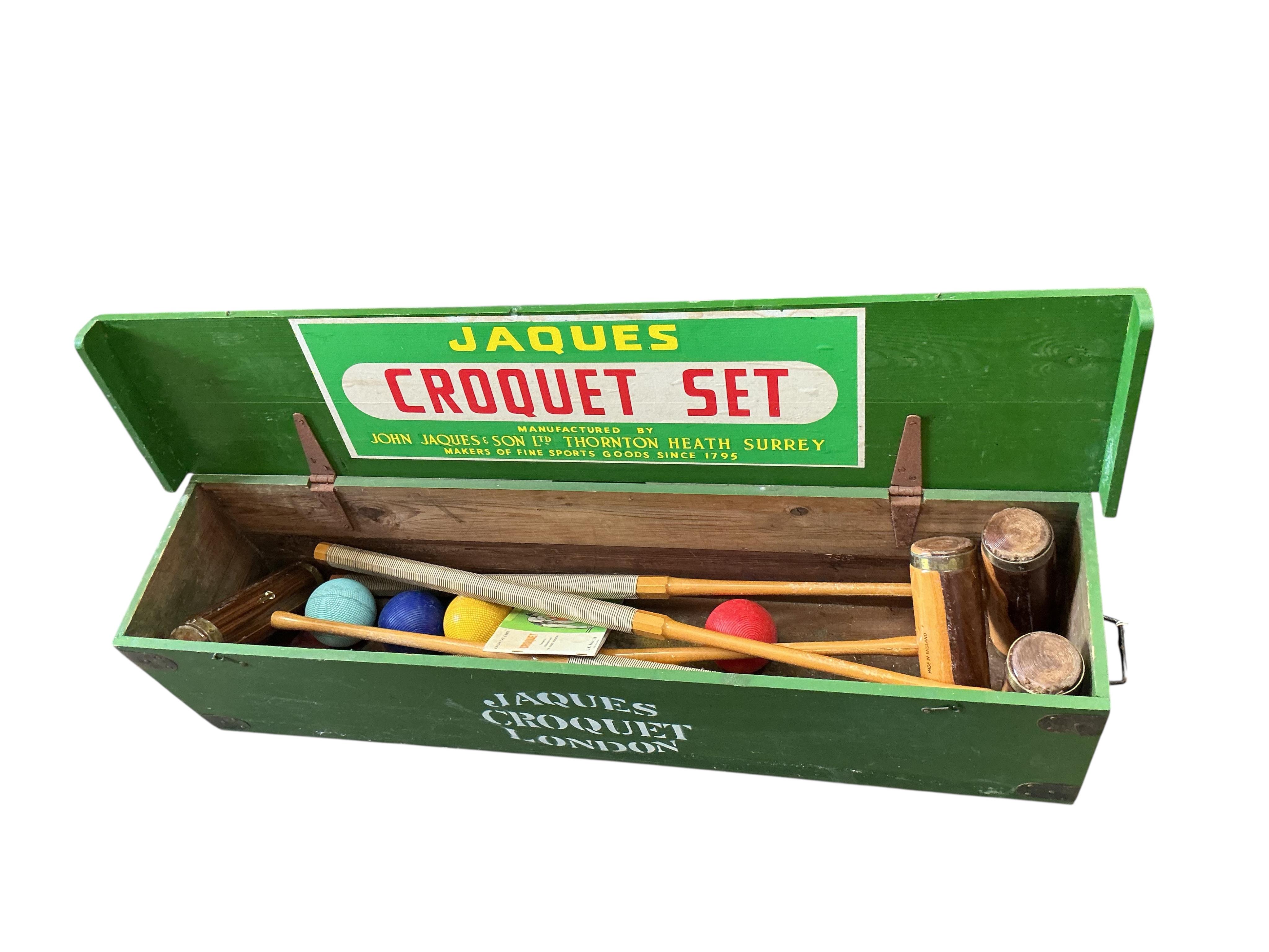 A vintage boxed Jaques croquet set (no peg or hoops)